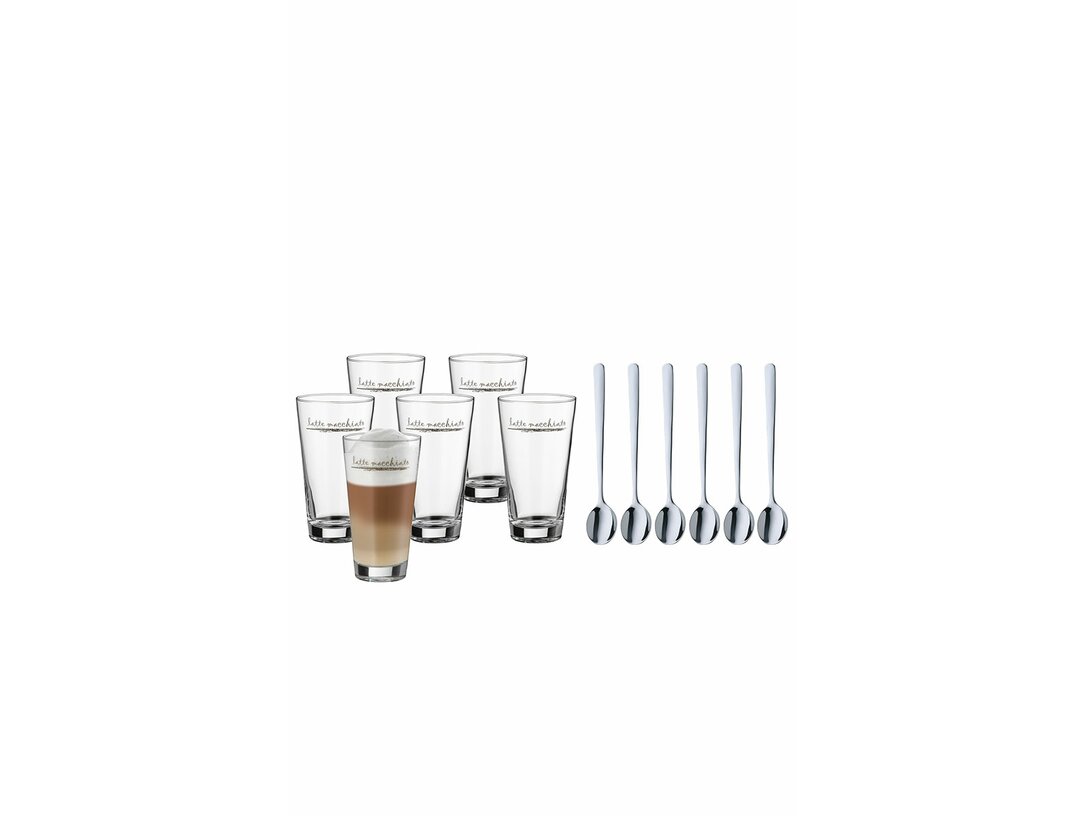Zestaw 6 szklanek do Latte Macchiato Barista z łyżeczkami 6 sztuk WMF , materiał szkło, kolor transparentny