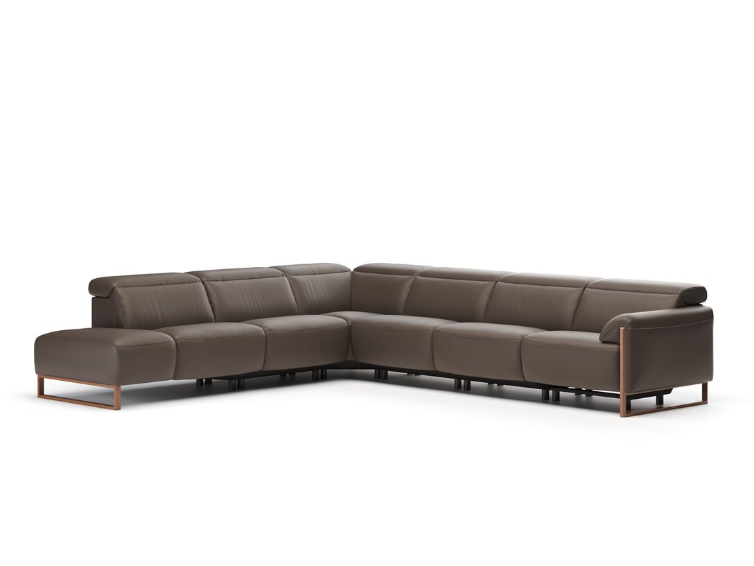 Rohová sedací souprava KLER Opera W178, barva hnědá, materiál kůže Perfetta, funkce: nastavitelné opěrky hlavy ručně