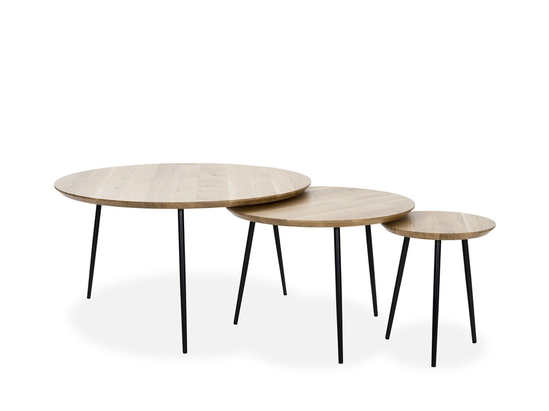 Zestaw trzech stolików kawowych Jafra Vintage  x , śr. 40/70/100 cm, kolor brązowy, materiał drewno