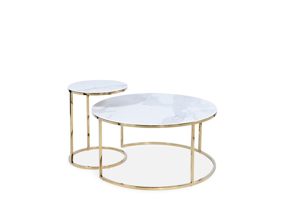 Komplet stolików Tavolini Giulia Duo & Eva  x , śr. Giulia Duo 80 cm, Eva 40 cm, kolor biały, materiał spiek kwarcowy