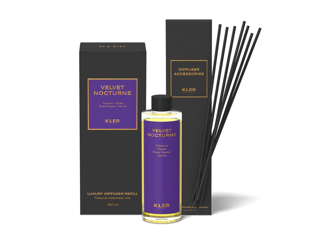 Zestaw refill uzupełniający z patyczkami do dyfuzora zapachowego Kler Aroma Velvet Nocturne, kolor czarny, materiał 