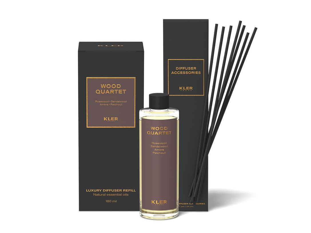 Zestaw refill uzupełniający z patyczkami do dyfuzora zapachowego Kler Aroma Wood Quartet, kolor brązowy, materiał 