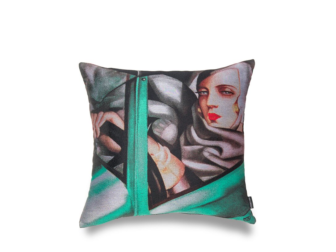 Poduszka dekoracyjna Kler Accessories Autoportret w zielonym bugatti 50x50 cm, kolor zielony, materiał bawełna