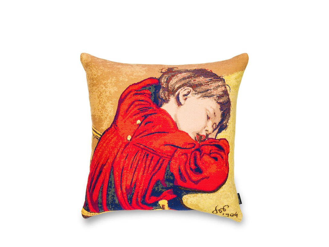 Poduszka dekoracyjna Kler Accessories Staś śpiący 50x50 cm, kolor żółty, materiał bawełna