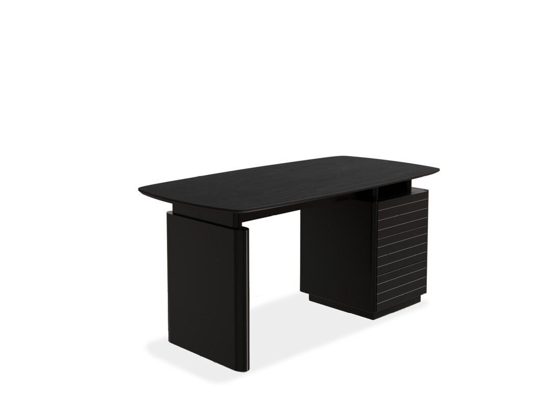 Psací stůl Kler Radius 160 cm x 80 cm, barva černá, materiál přírodní dýha - deska MDF