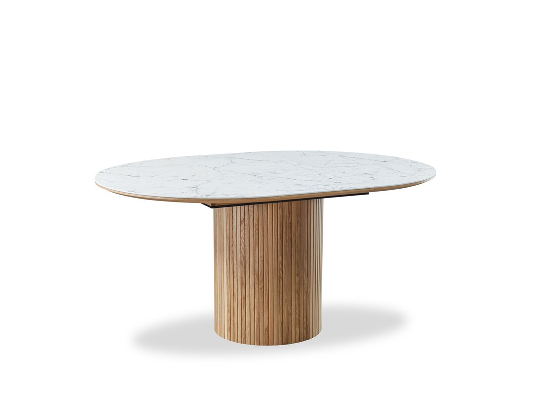 Stół rozkładany Jafra Syrkle 130/180 cm x , śr. 130 cm, kolor brązowy, materiał drewno, rozkładanie tak