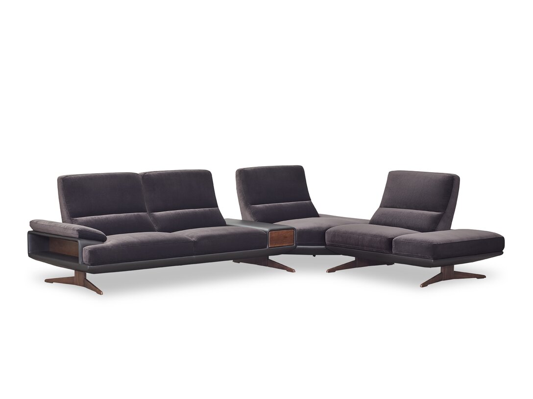 Rohová sedací souprava KLER Soprano Novo W171, barva hnědá, materiál tkanina/kůže Lipari / Elegante, funkce nastavitelné opěrky hlavy ručně, ručně nastavitelné opěradla, zásuvka