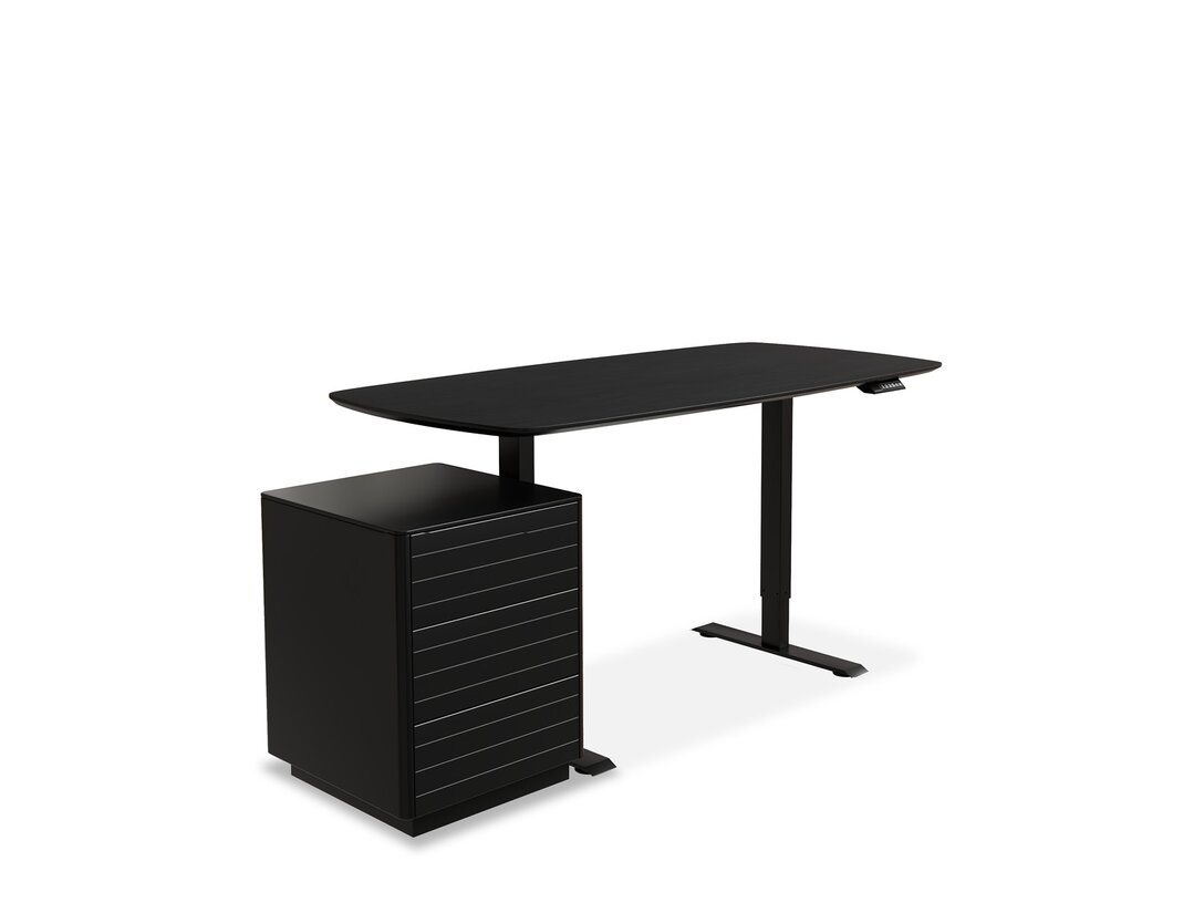 Nastavitelný pracovní stůl Kler Radius 160/185 cm x 80 cm, barva černá, materiál přírodní dýha - deska MDF