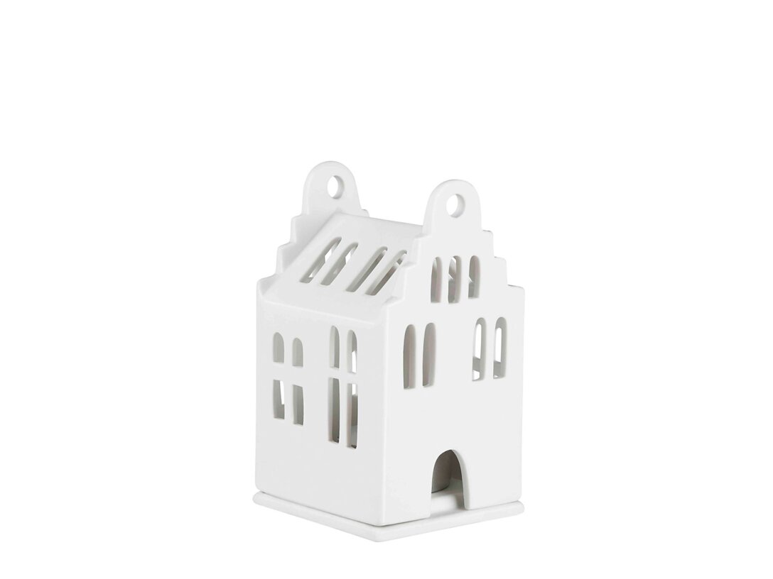 Lampion domek Räder Dach dwuspadowy, kolor biały, materiał porcelana