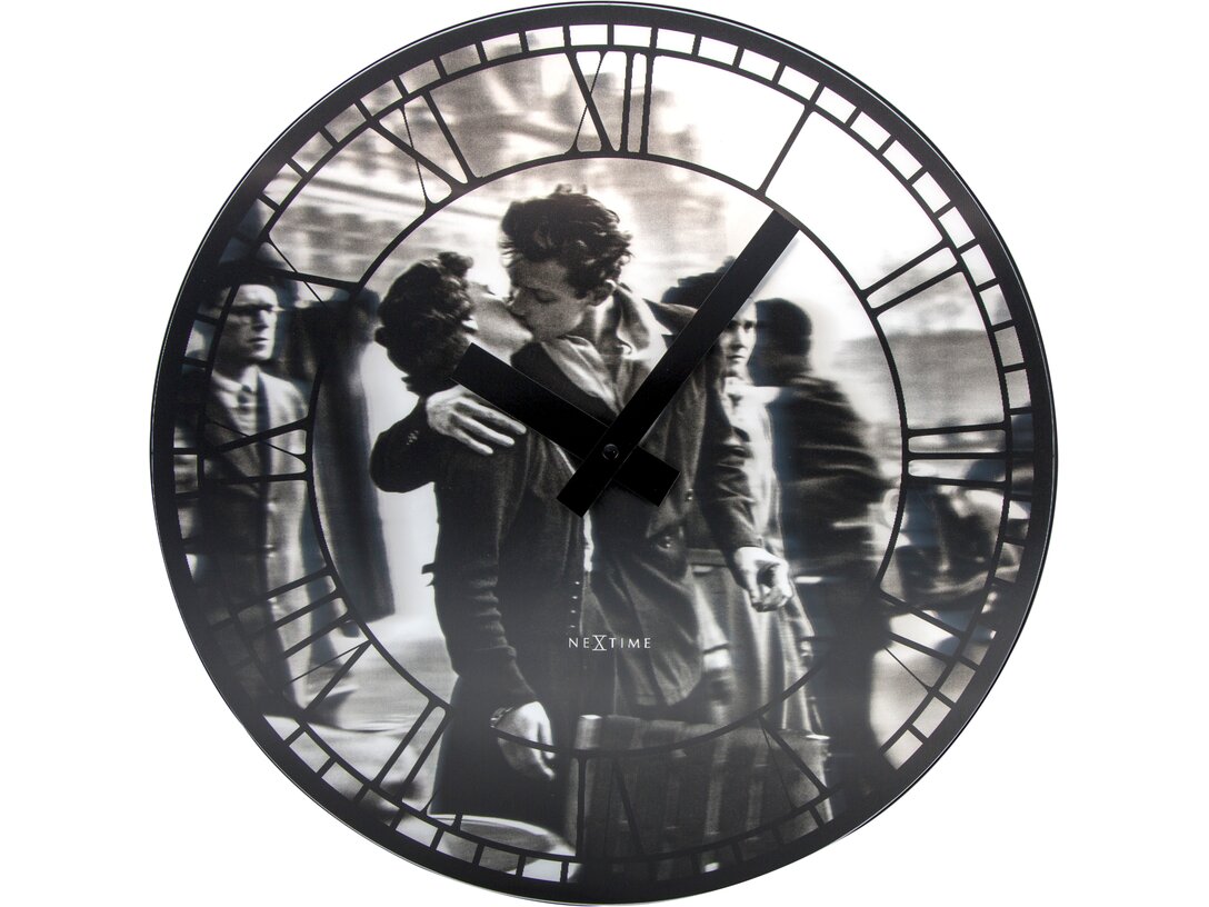 Zegar ścienny czarny Nextime Kiss me in Paris