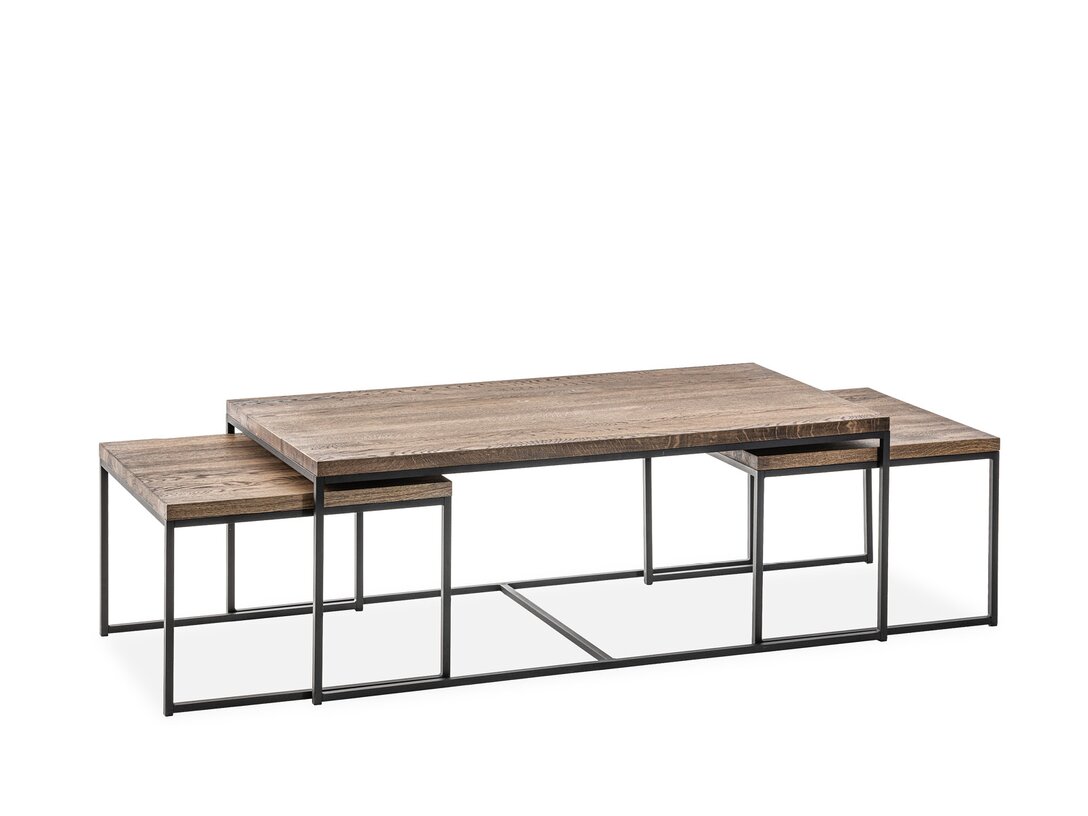 Zestaw trzech stolików kawowych Jafra Vintage prostokątny 120 cm, kwadratowy 55 cm x prostokątny 60 cm, kwadratowy 55 cm, śr. , kolor brązowy, materiał drewno