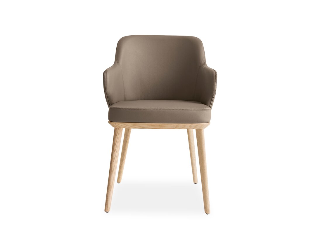 Krzesło z podłokietnikami Calligaris Foyer, kolor taupe, materiał skóra