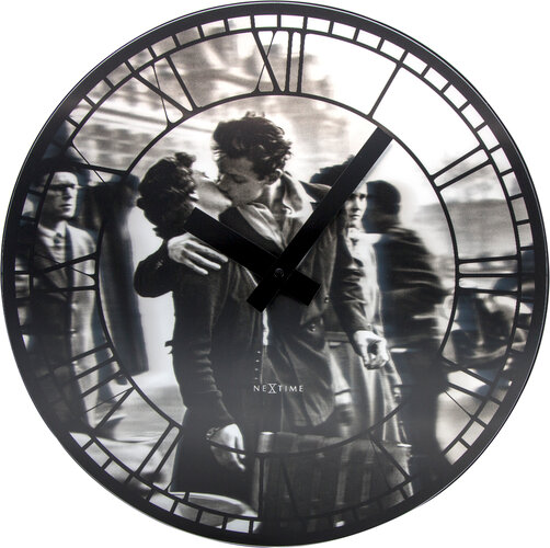 Zegar ścienny czarny Nextime Kiss me in Paris