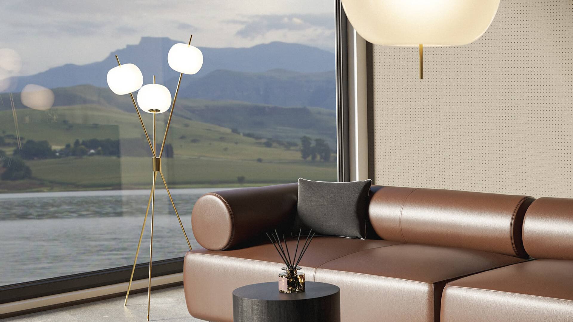 Lampa podłogowa Kundalini Kushi w kolorze złotym - aranżacja