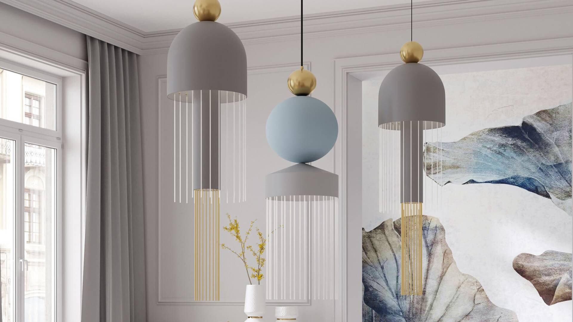 Lampy wiszące Masiero Nappe szare - aranżacja