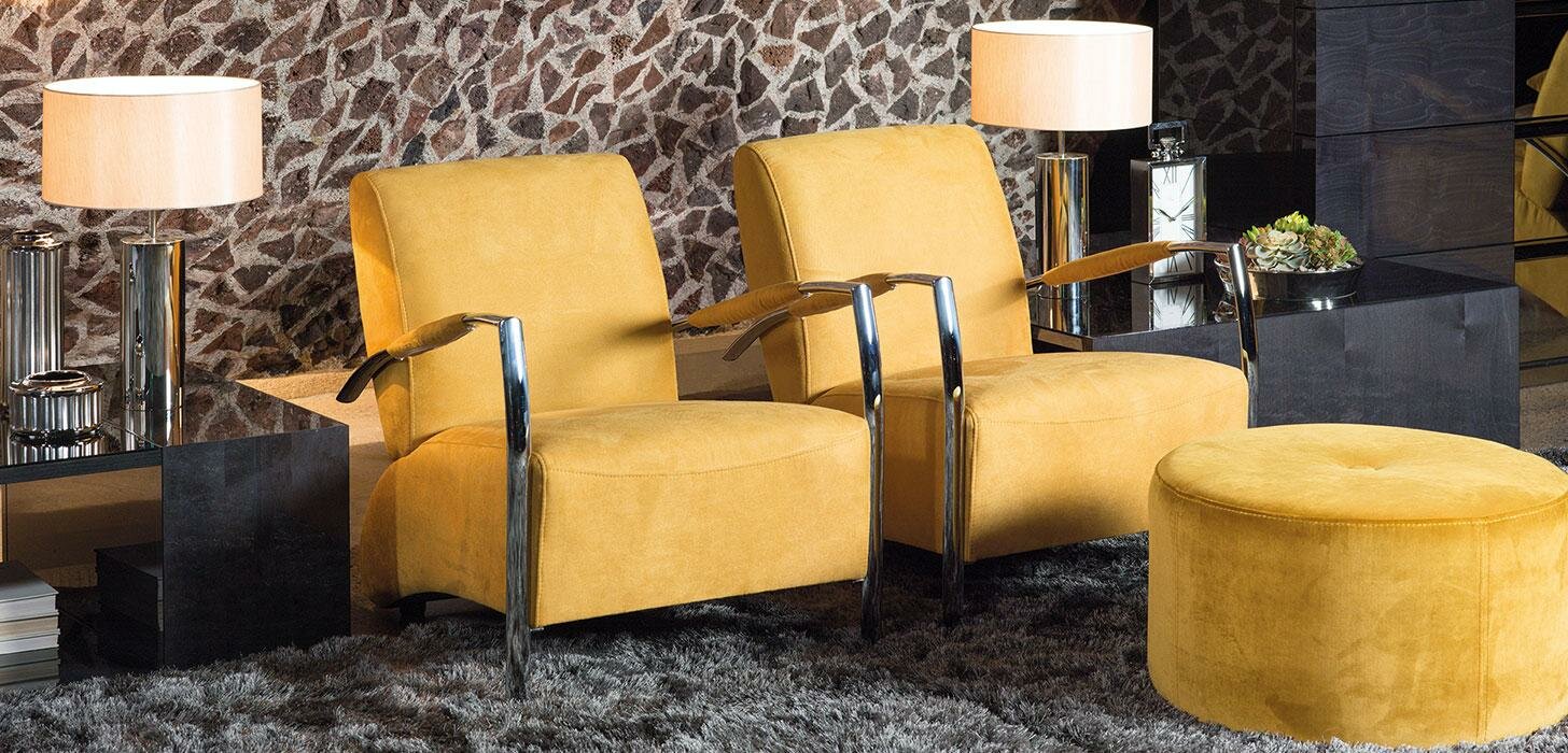 Fotele i puf Kler Scherzo I021 żółta tkanina