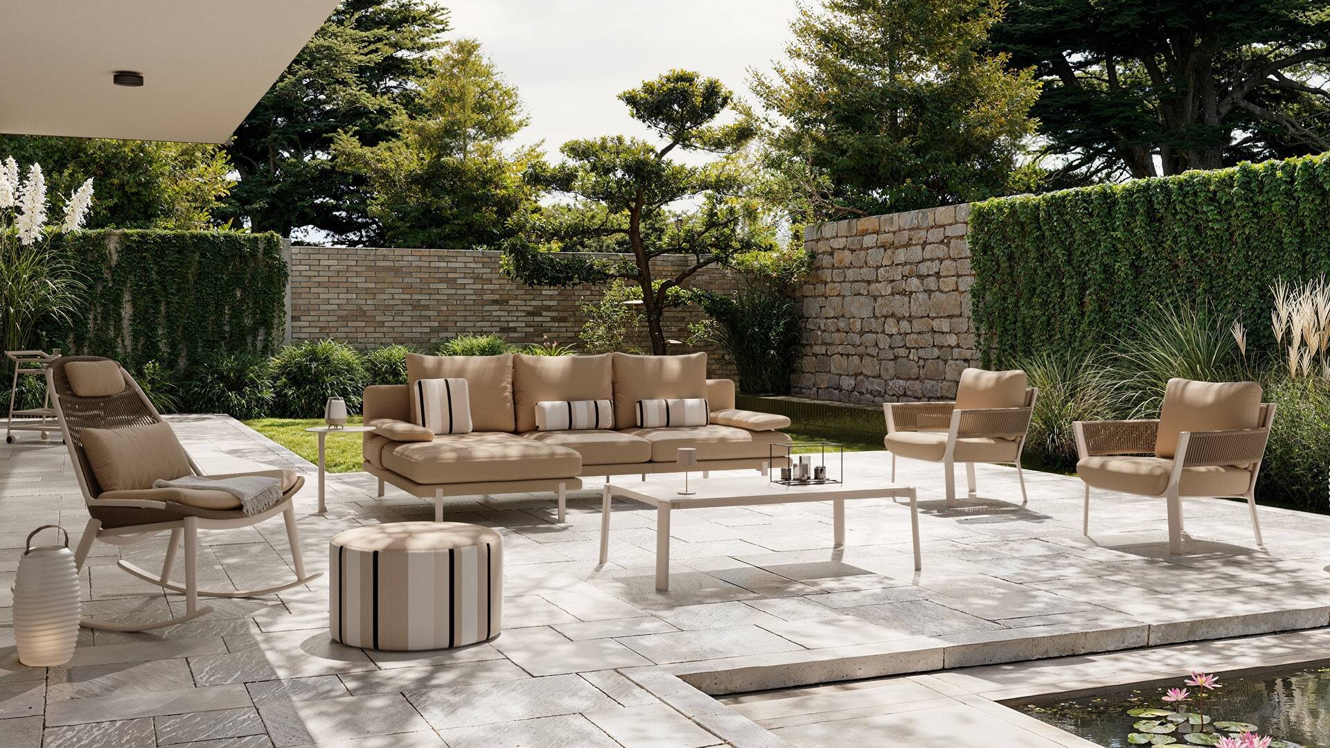 Kolekcja foteli outdoorowych Kler Garden Passero W242 oraz Lucherino W244 beżowe - aranżacja