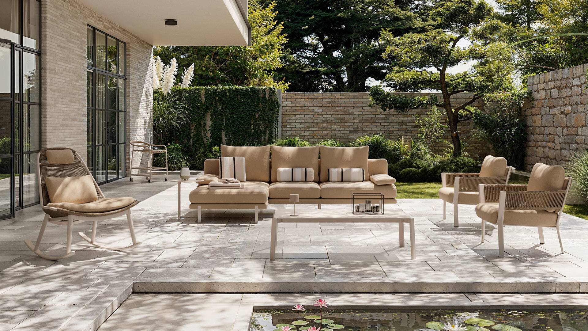 Kolekcja foteli outdoorowych Kler Garden Passero W242 oraz Lucherino W244 beżowe - aranżacja