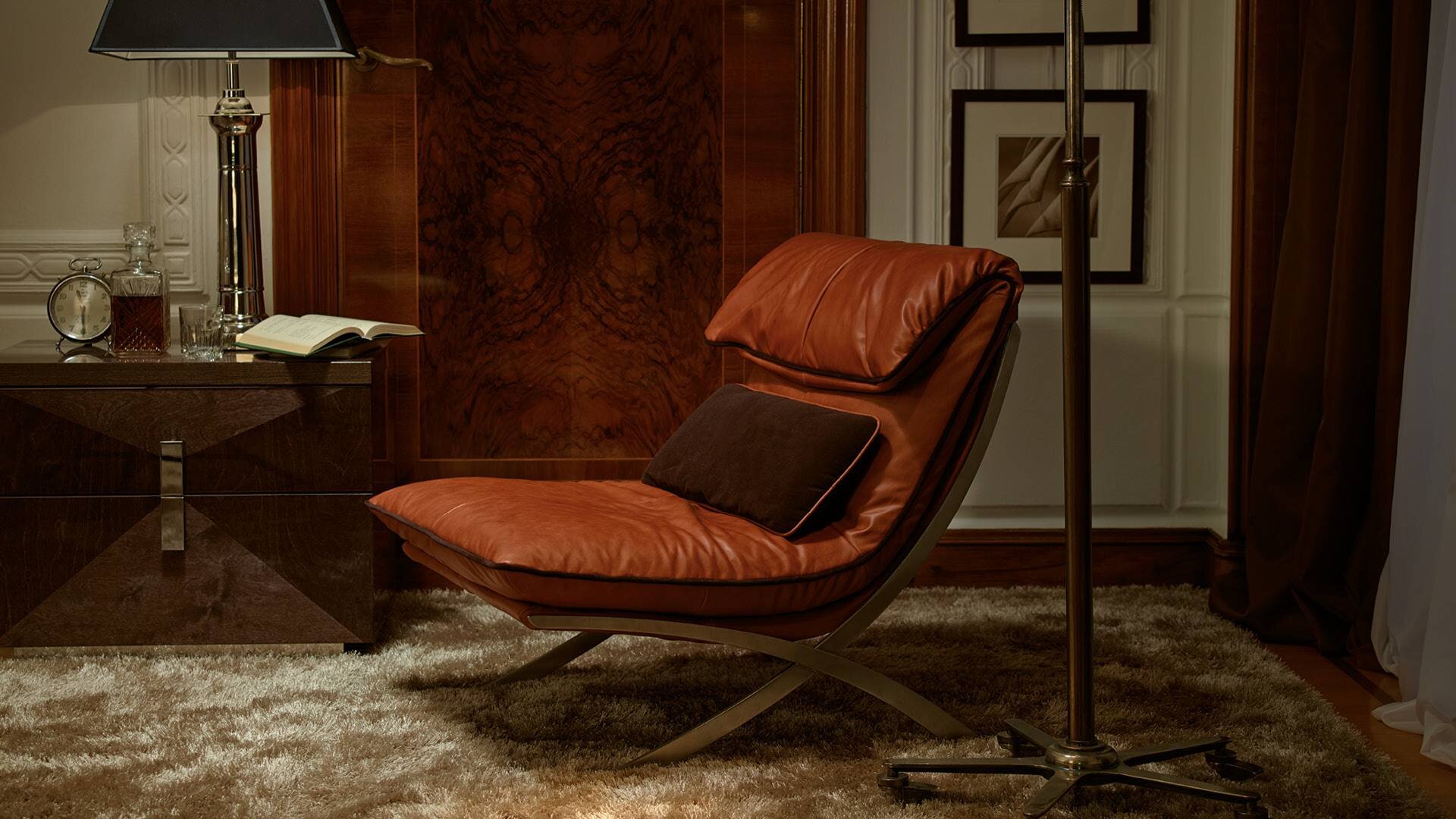 Fotel Kler Habanera W136 obity skórą w kolorze brązowym - aranżacja