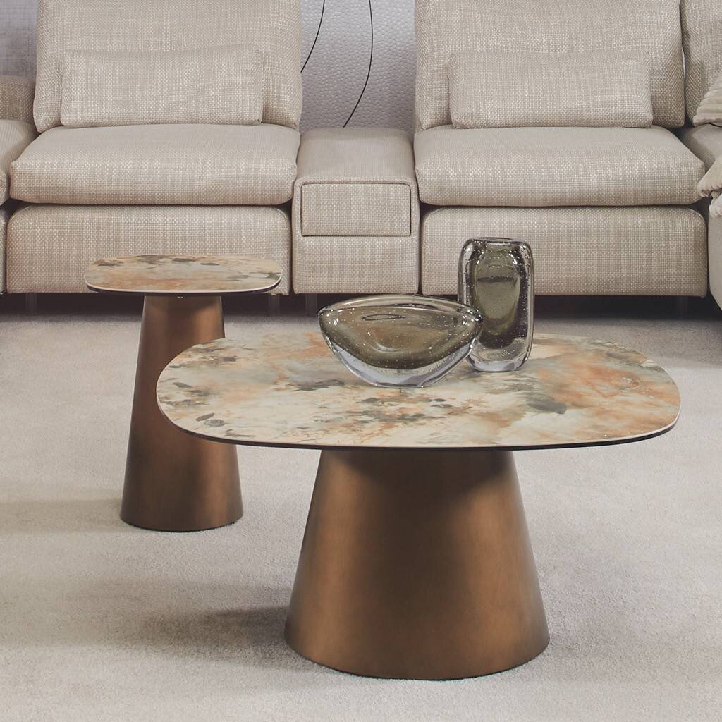Stolik kawowy i pomocniczy Livori Home Lugano ceramiczny beżowy - aranżacja