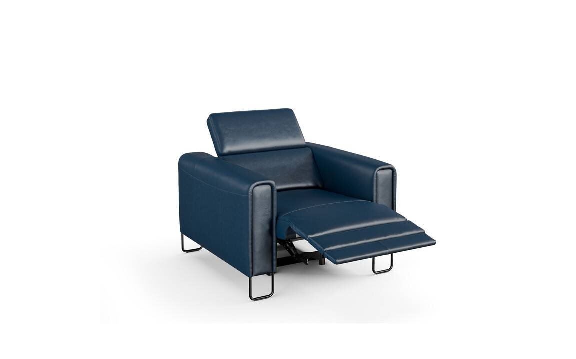 Křeslo Kler Solfeggio W199 tmavě modré v kůži se zapnutou relaxační funkcí (recliner)