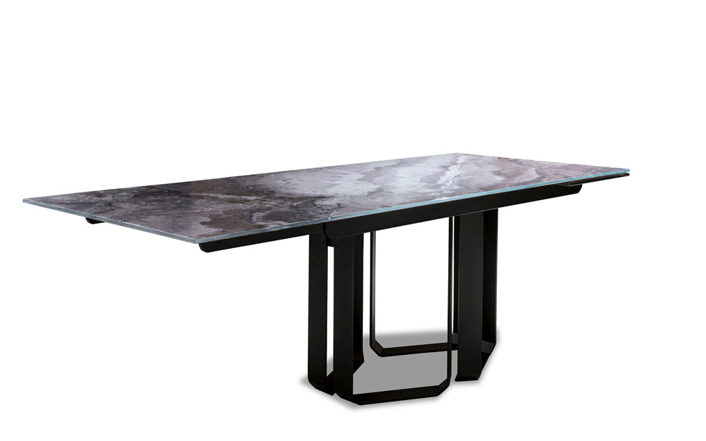 Stůl Livori Home Undici šedý skleněný rozkládací z jedné strany